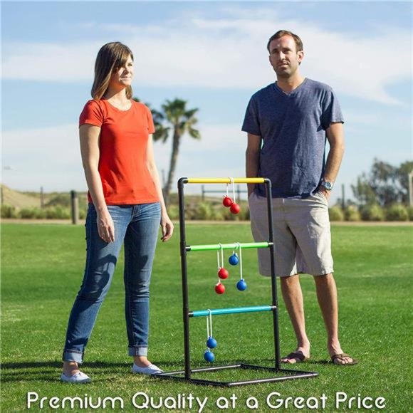 Ladder Toss Indoor & Outdoor Game Set with 6 Soft Rubber Bolo Balls and Travel - Picture 2 of 6